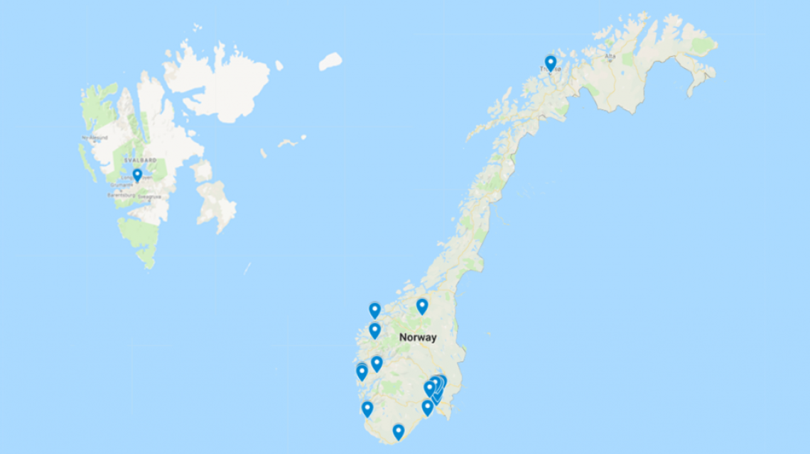 Oversiktskart for geografisk plassering av årets skular